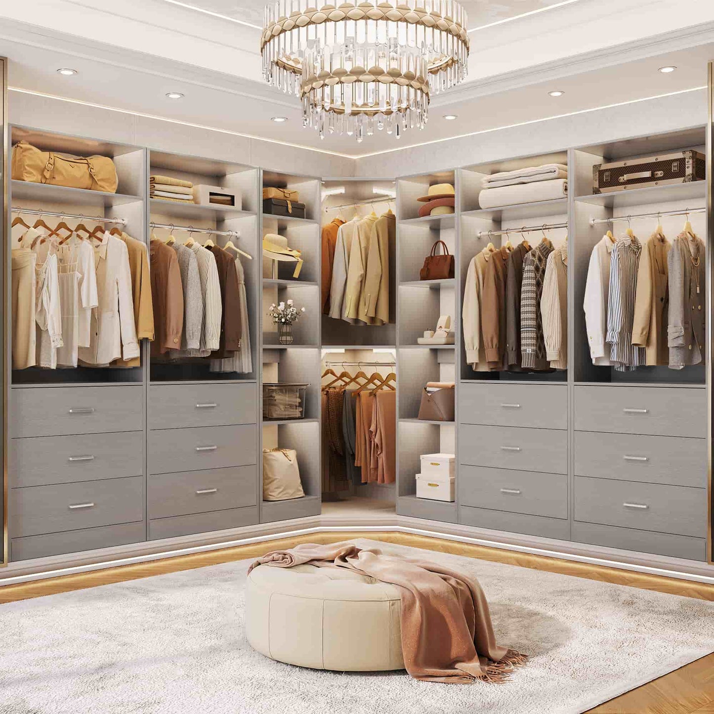 87.2" Freestanding Closet Organizer System - Modular L-Shaped Design,Reversible, 6 Drawers & 4 Hanging Rods, 2000+ LBS Capacity,3 Sets