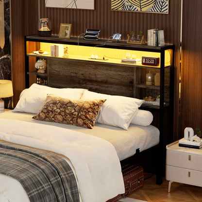 Full Headboard with Storage, Headboards with Power Outlets and Smart LED Light, Sturdy Head Board for Full Size Bed