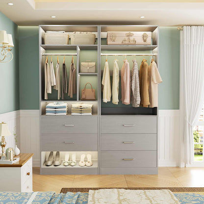 63.2" L X 39.2" W X 80" H Corner Closet System,Freestanding Closet Organizer System With 2 Drawers & 12 Shelves