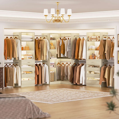 3-Piece Freestanding Wardrobe,79"-267" Adjustable Closet System with Drawers & Shelves for Bedroom/Closet Storage