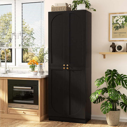 80" Kitchen Pantry, Extra Tall Arch Storage Cabinet with 4 Doors and Adjustable Shelves