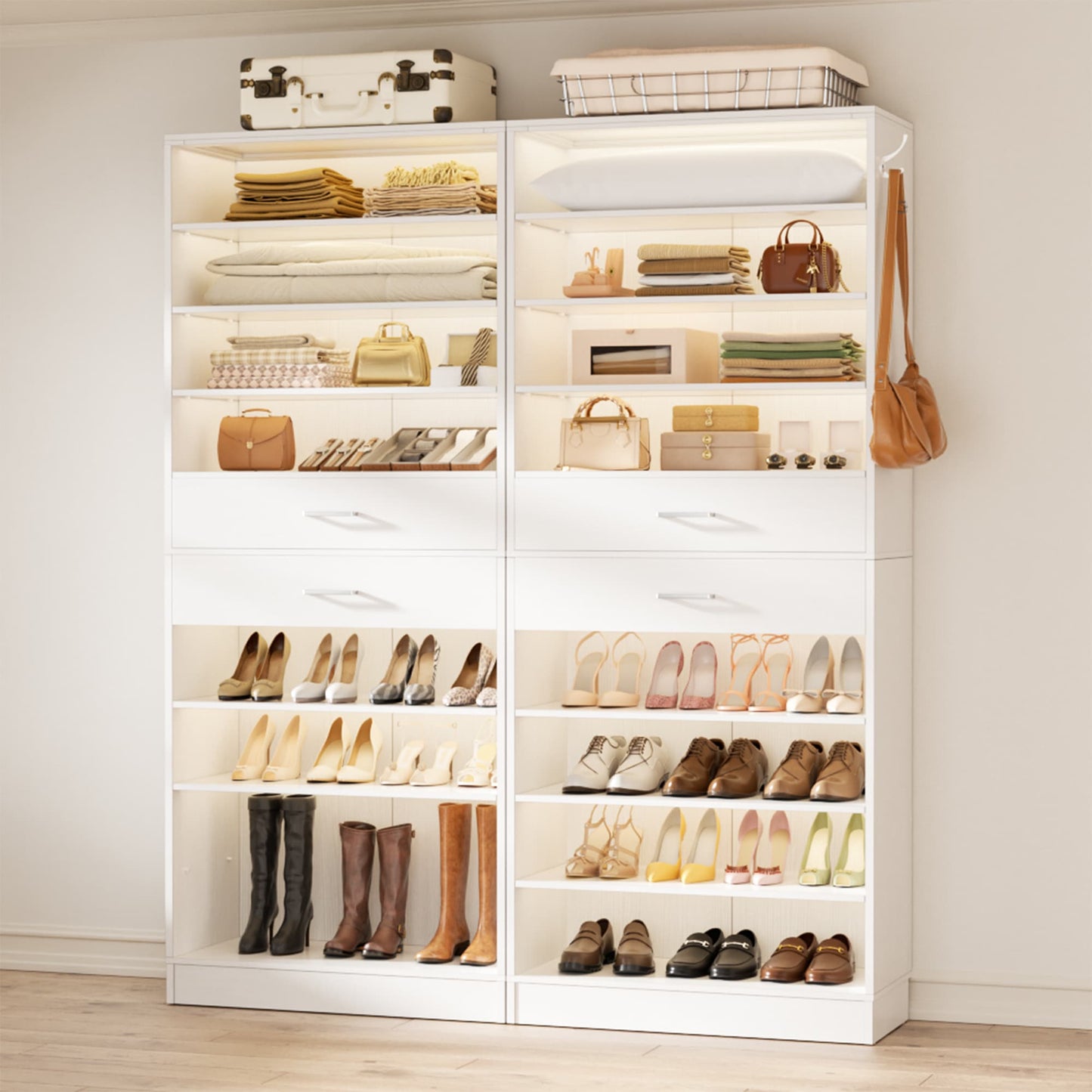 2-Pack 10-Tier Shoe Cabinet Set with 4 Drawers, 65cm Width Freestanding Organizer