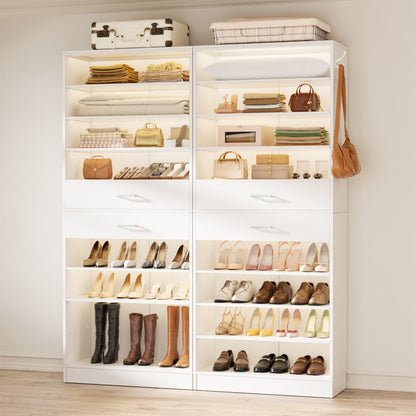 2-Pack 10-Tier Shoe Cabinet Set with 4 Drawers, 65cm Width Freestanding Organizer