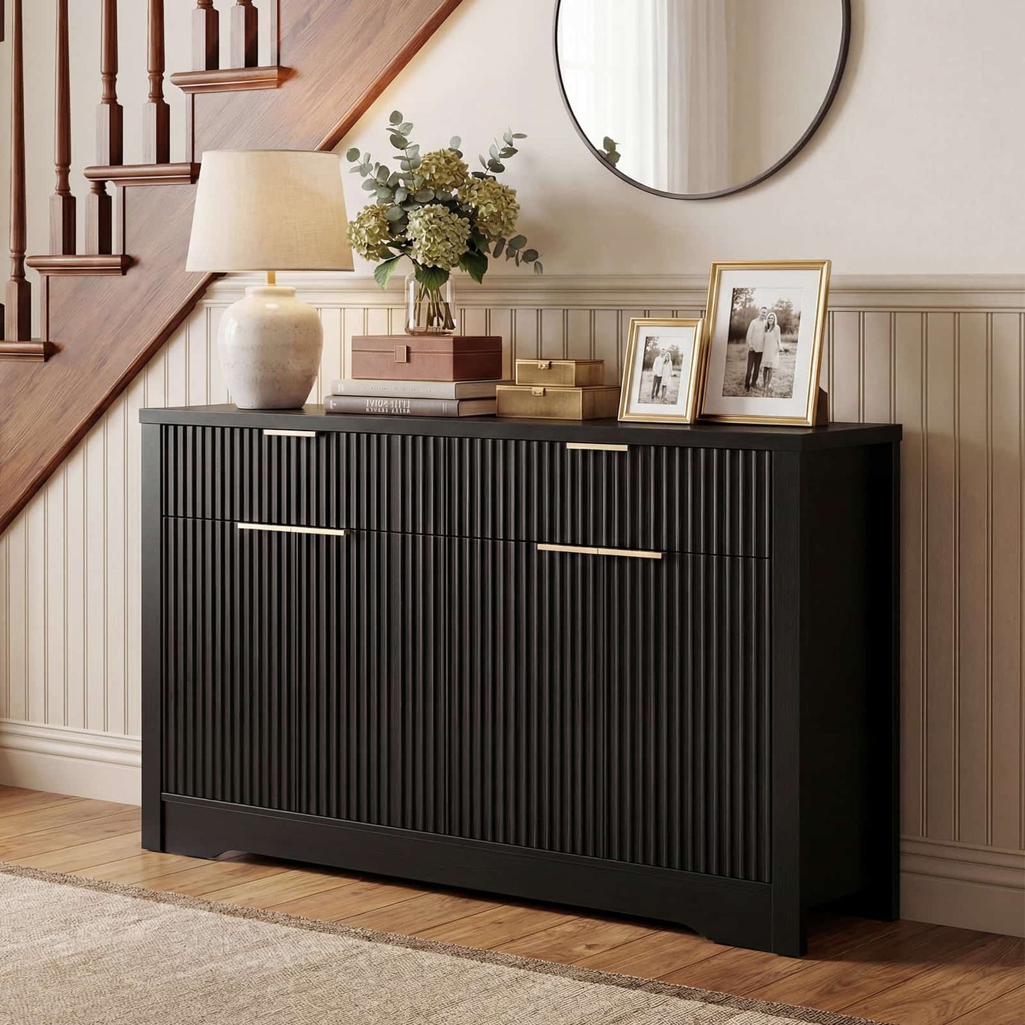 Buffet Cabinet with Storage, 55" Fluted Sideboard Buffet with Drawers
