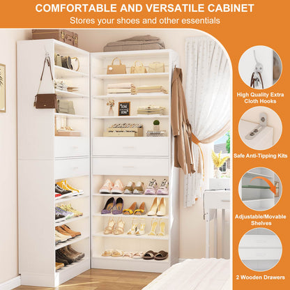 2-Pack 10-Tier Shoe Cabinet Set with 4 Drawers, 65cm Width Freestanding Organizer