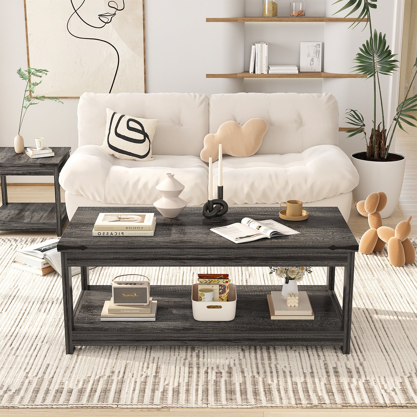 43.3” Rectangular Coffee Table with Storage Shelf