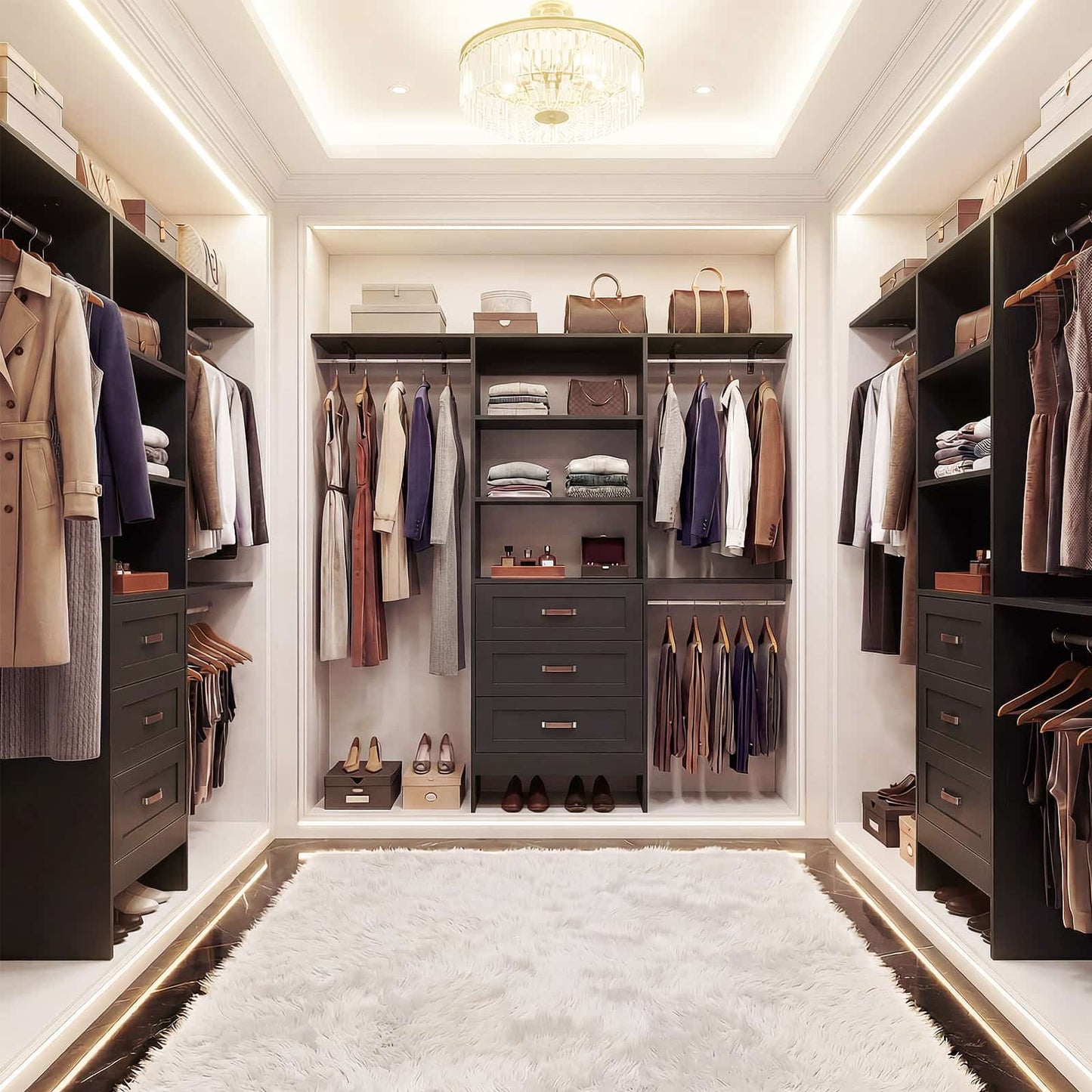 96'' W Closet Organizer System With Wooden Drawers