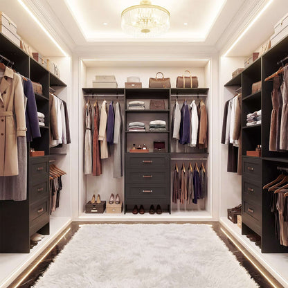 96'' W Closet Organizer System With Wooden Drawers