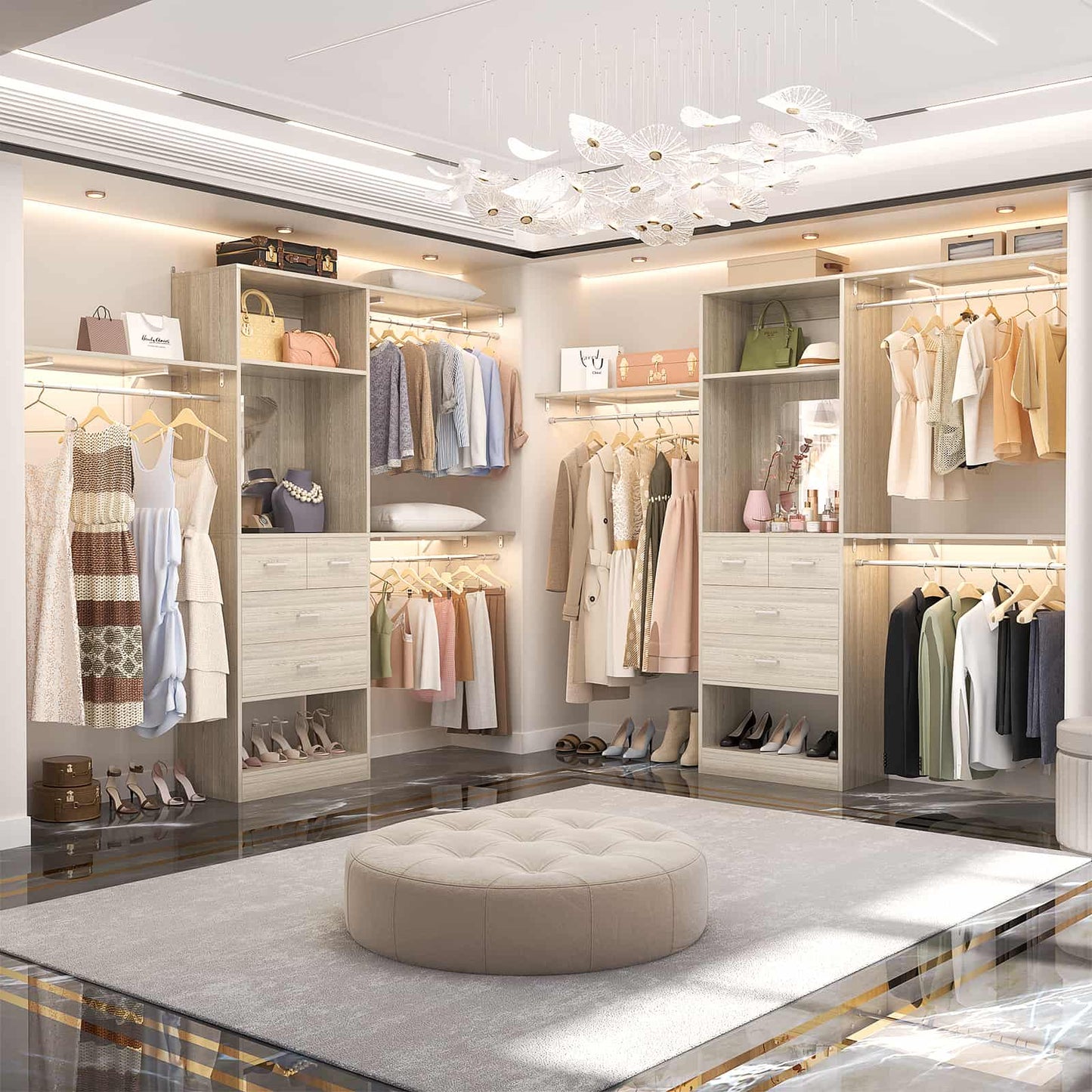 8FT Walk in Closet Organizer with 3 Hanging rods and Shelves