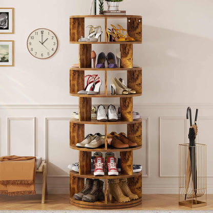 7-Tier Spinning Shoe Rack Tower, 360 Revolving wooden Shoe Rack, 60'' for shoes ,bags, Display Lazy Susan ,Storage Carousel