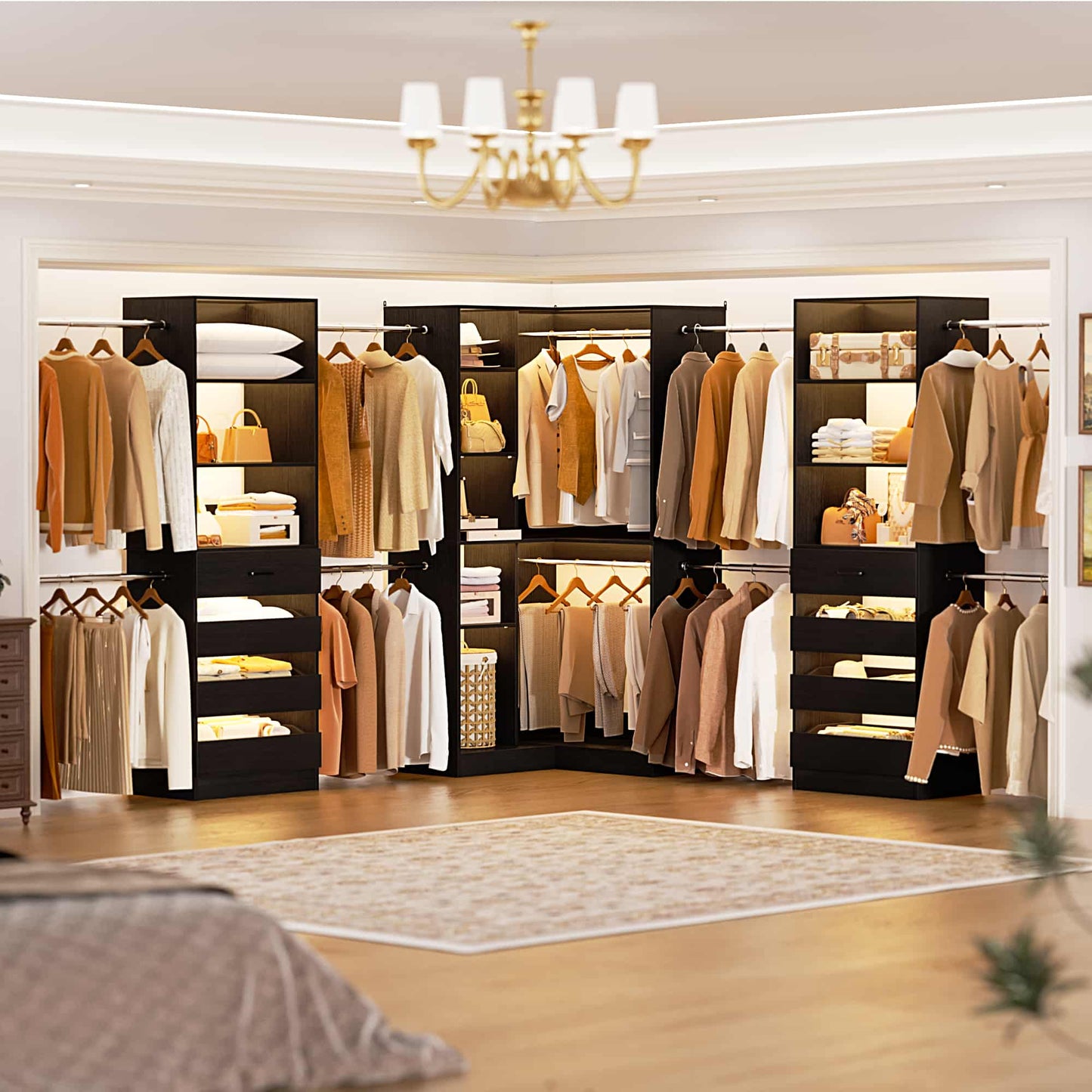 3-Piece Freestanding Wardrobe,79"-267" Adjustable Closet System with Drawers & Shelves for Bedroom/Closet Storage