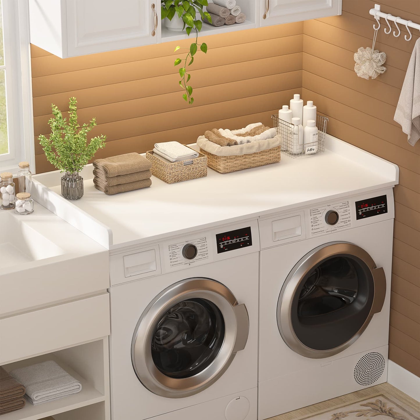 Washer and Dryer Countertop, Laundry Room Organization with Non-Slip Pads