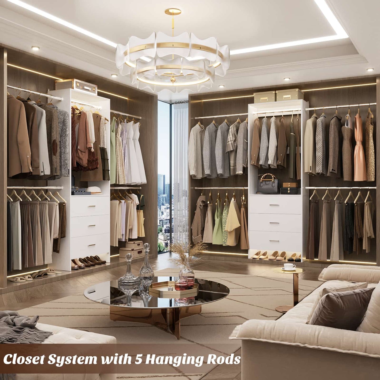 Closet System, Closet Organizer with 3 Wooden Drawers