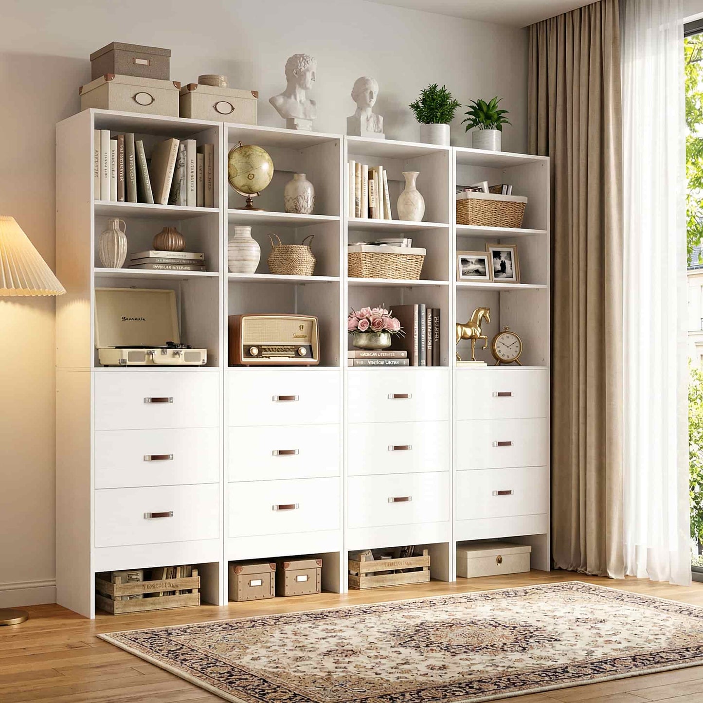 96" Closet System Value 4-Pack with 12 Hanging Rods & 12 Wooden Drawers - Adjustable (5-8FT Each)