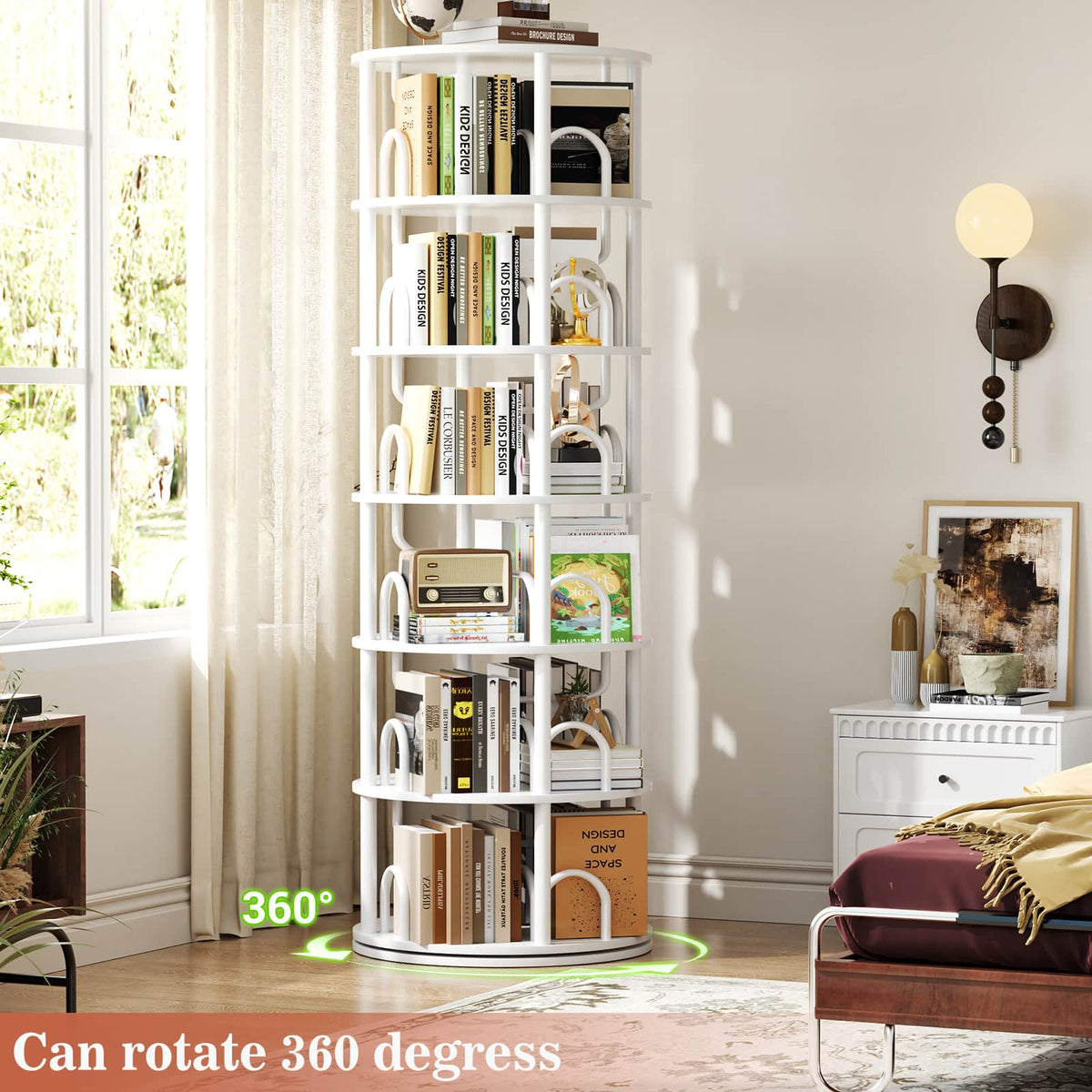 6 Tier Rotating Bookshelf Tower, Revolving Bookcase