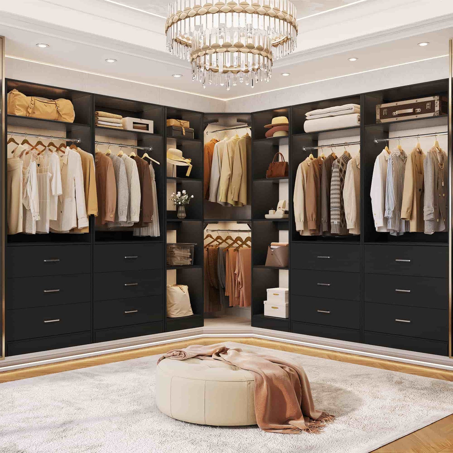 87.2" Freestanding Closet Organizer System - Modular L-Shaped Design,Reversible, 6 Drawers & 4 Hanging Rods, 2000+ LBS Capacity,3 Sets