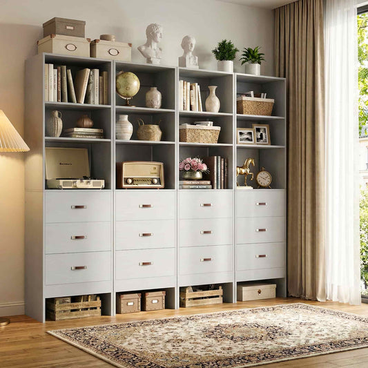 96" Closet System Value 4-Pack with 12 Hanging Rods & 12 Wooden Drawers - Adjustable (5-8FT Each)
