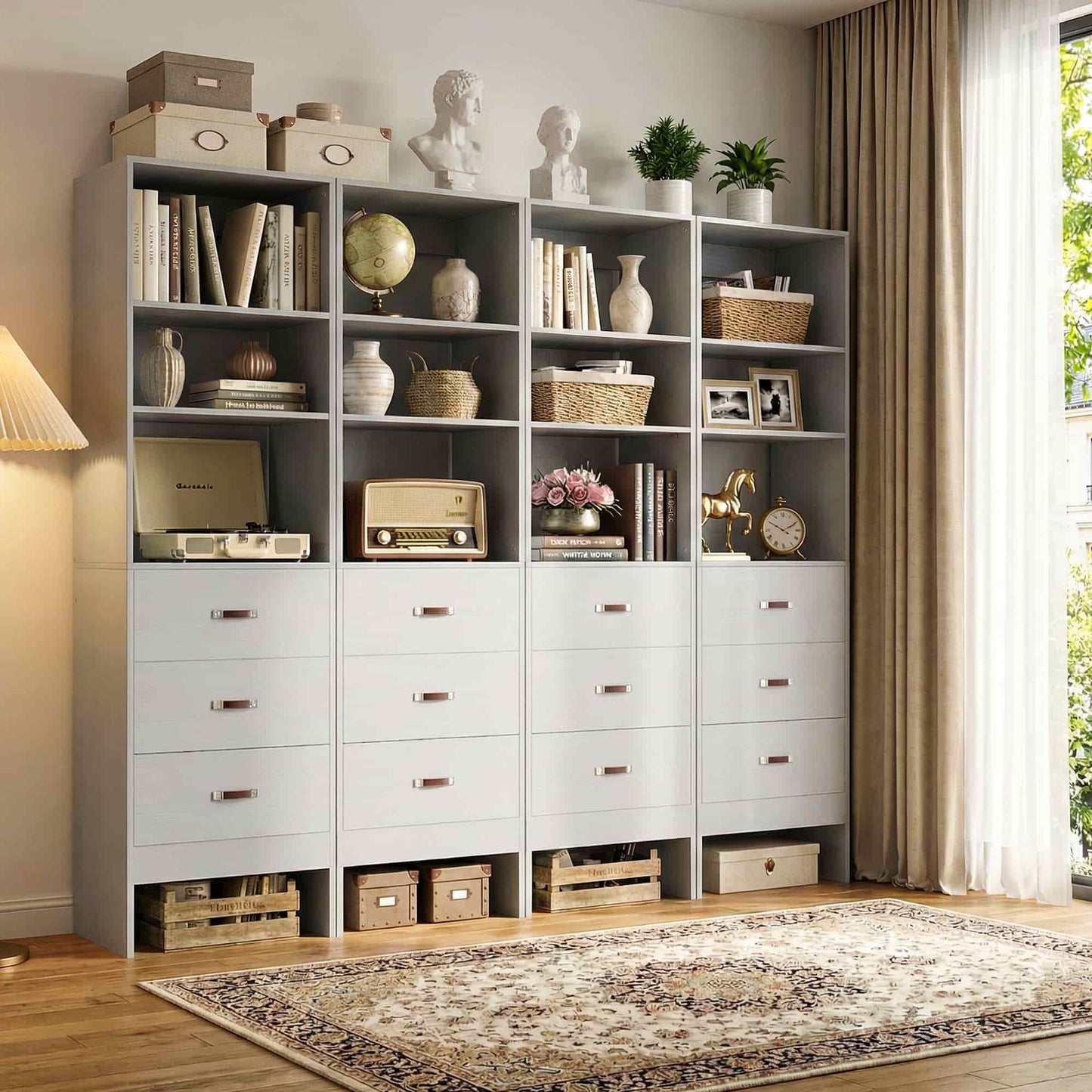 96" Closet System Value 4-Pack with 12 Hanging Rods & 12 Wooden Drawers - Adjustable (5-8FT Each)