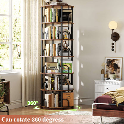 6 Tier Rotating Bookshelf Tower, Revolving Bookcase