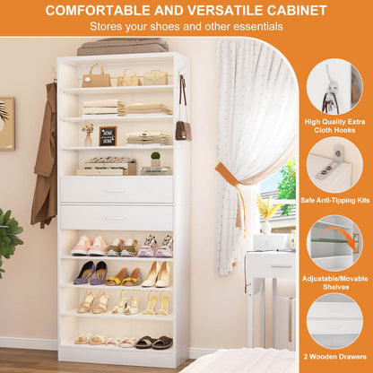 10-Tier Shoe Cabinet with 2 Drawers, 65cm Width Freestanding Closet Organizer
