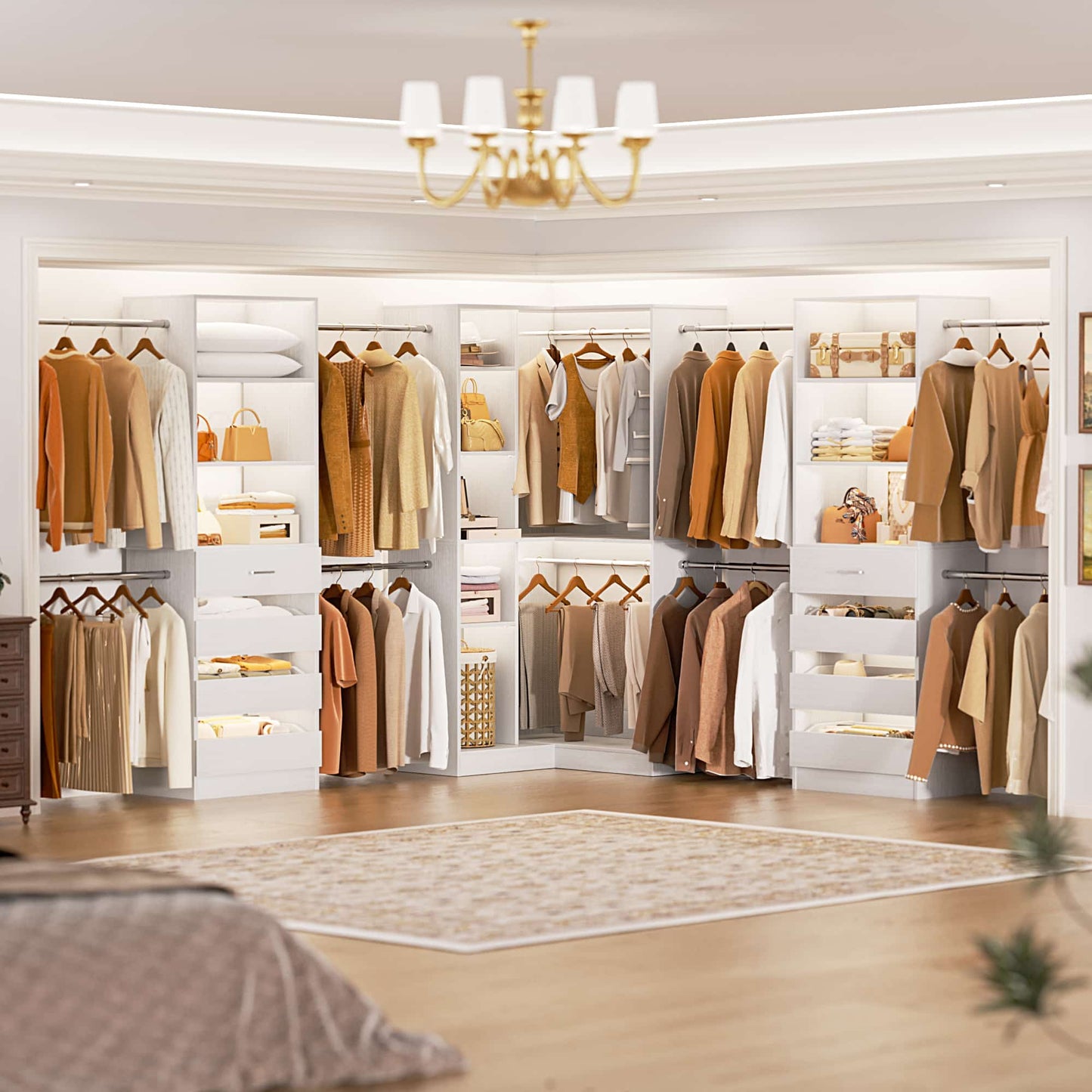 3-Piece Freestanding Wardrobe,79"-267" Adjustable Closet System with Drawers & Shelves for Bedroom/Closet Storage