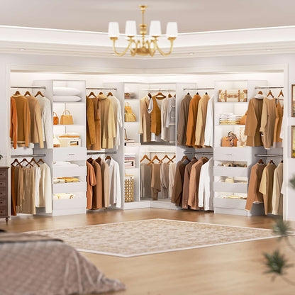 3-Piece Freestanding Wardrobe,79"-267" Adjustable Closet System with Drawers & Shelves for Bedroom/Closet Storage
