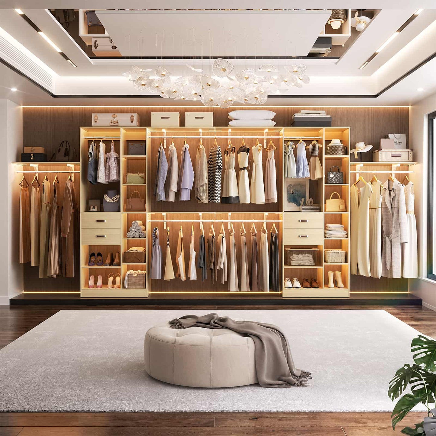 8FT Closet Organizer System with Wood Drawers