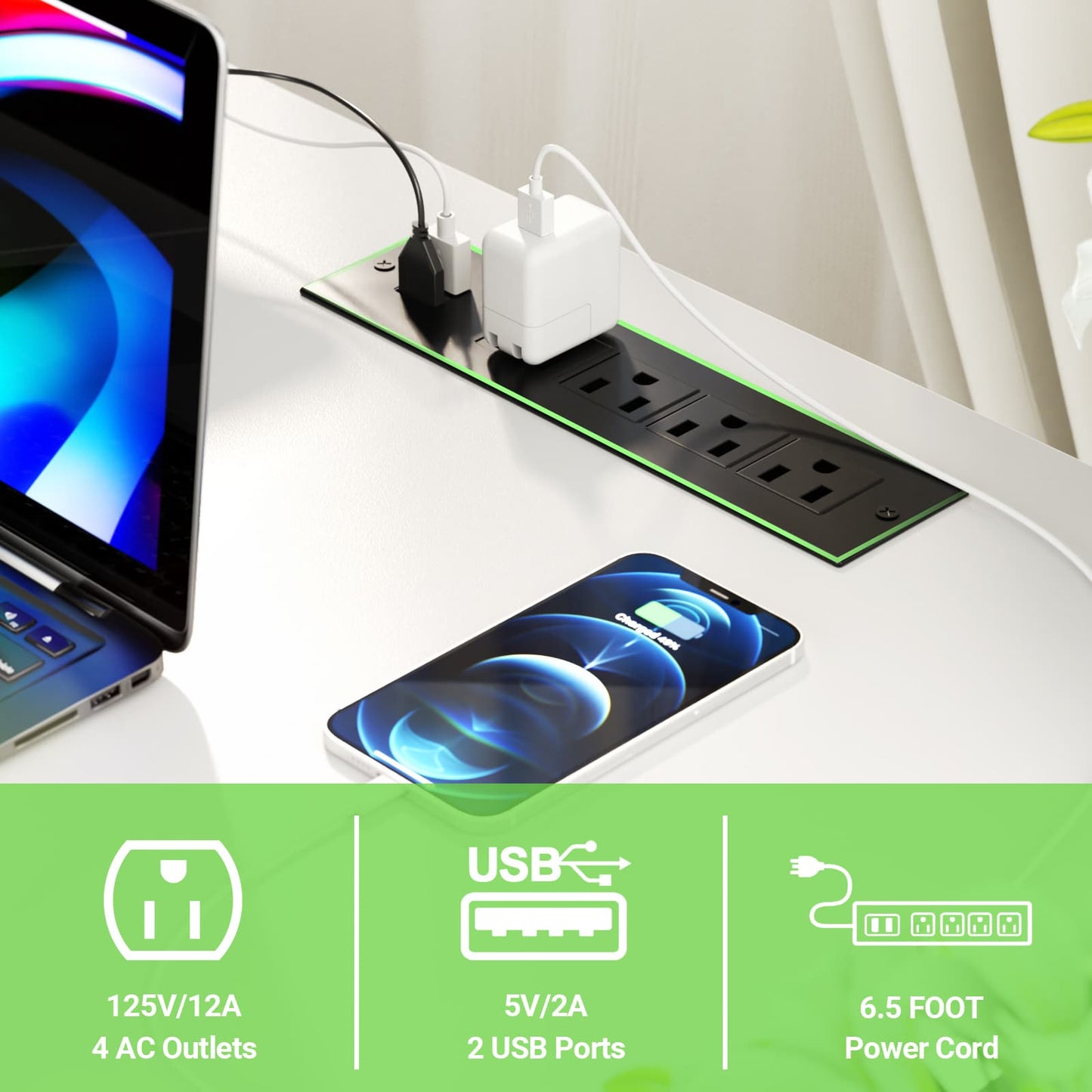 L Shaped Computer Desk with Magic Power Outlets and Smart LED Light