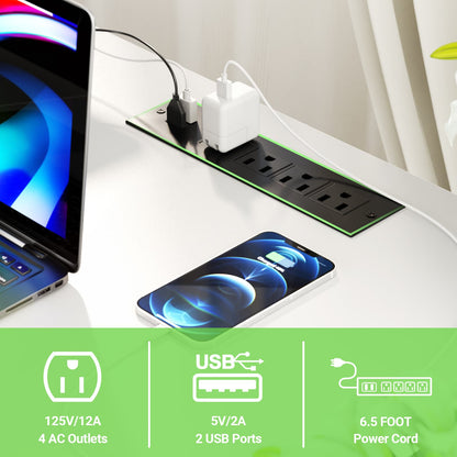 L Shaped Computer Desk with Magic Power Outlets and Smart LED Light