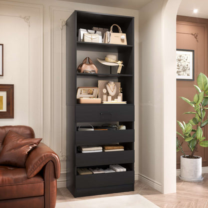 Space-Saving Modular Closet Organizer System with 4 Drawers & Adjustable Shelves - Wood Storage Cabinet