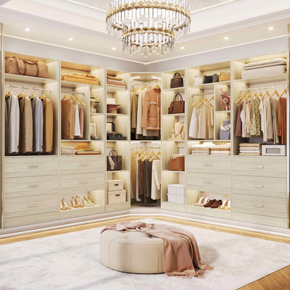 Complete Corner & Straight Closet Organizer Suite:1 Corner Shelf Unit + 4 Tower Systems ( 4-Drawer+ 6-Drawer Options)