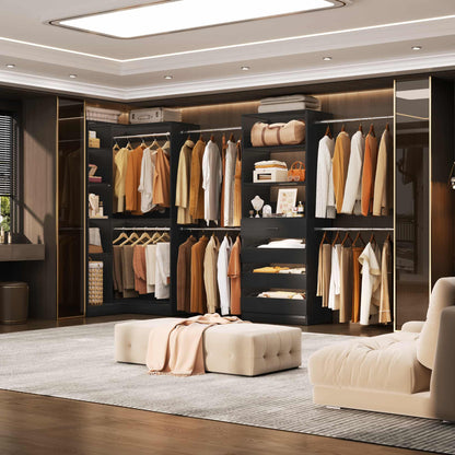 58"-152" Freestanding Closet System, Wardrobe Organizer with Drawers & Shelves, Corner Storage Unit for Bedroom/Living Room