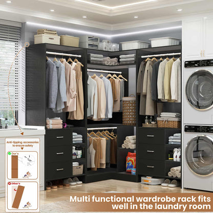 Closet System with 6 Drawers, 4 Hanging Rods & Corner Tower