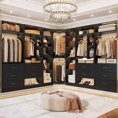 Complete Corner & Straight Closet Organizer Suite:1 Corner Shelf Unit + 4 Tower Systems ( 4-Drawer+ 6-Drawer Options)