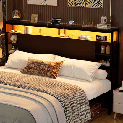 King Headboard with Storage, Headboards with Power Outlets and Smart LED Light, Sturdy Head Board for King Size Bed