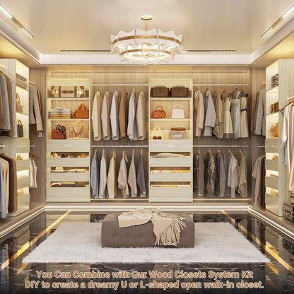 Adjustable Closet Organizer System (6-15Ft) with 8 Wooden Drawers & Modular Tower