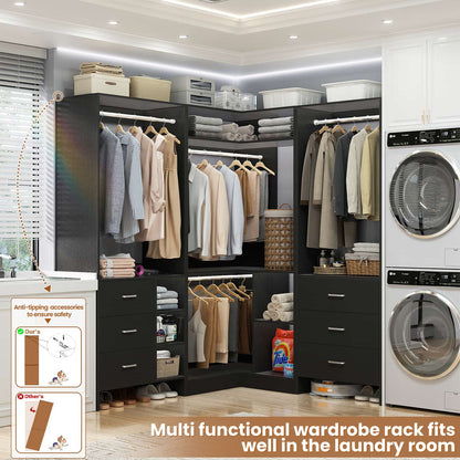 Closet System with 6 Drawers, 4 Hanging Rods & Corner Tower