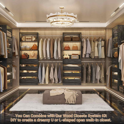 Adjustable Closet Organizer System (6-15Ft) with 8 Wooden Drawers & Modular Tower