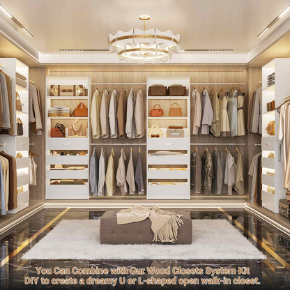 Adjustable Closet Organizer System (6-15Ft) with 8 Wooden Drawers & Modular Tower
