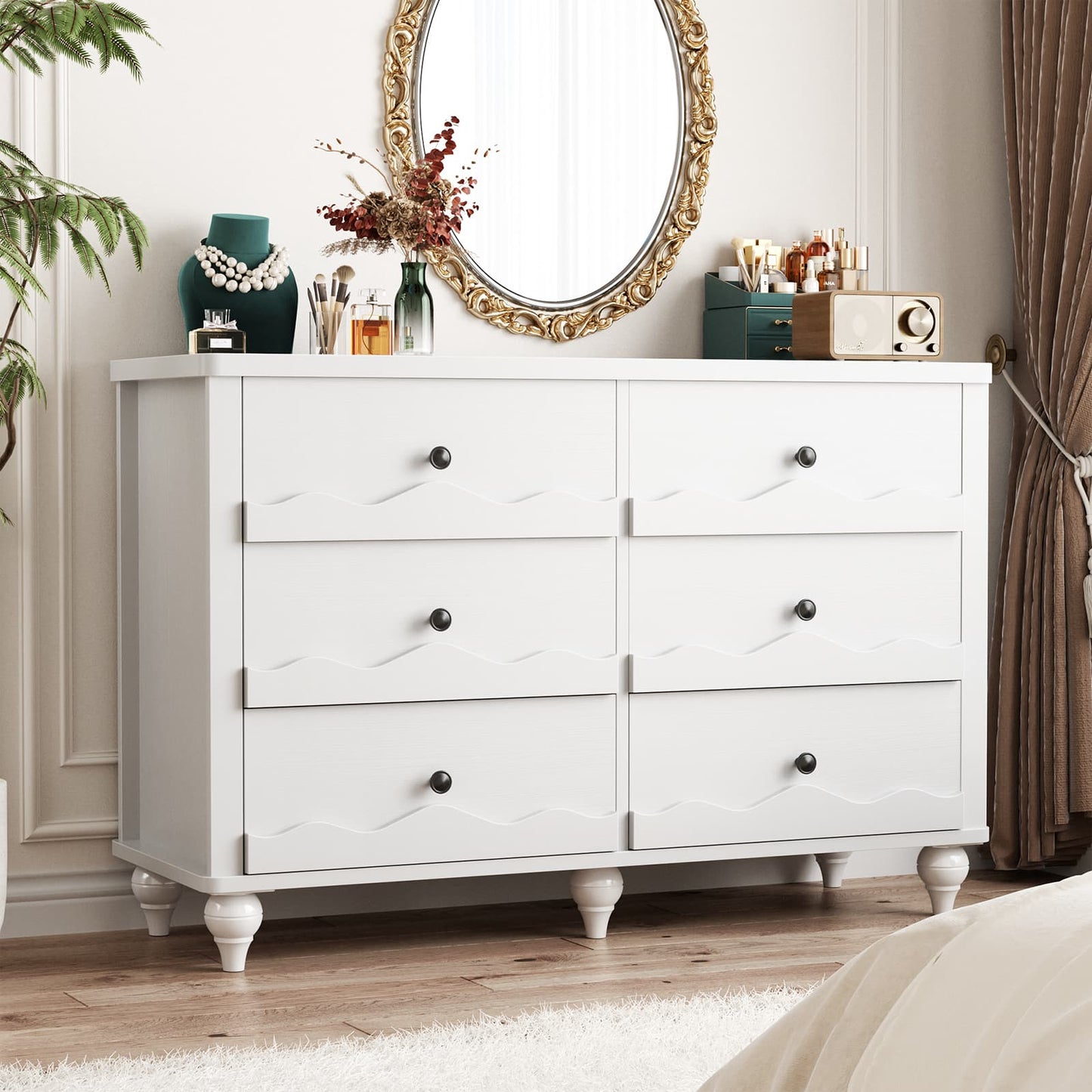 6-Drawer Dresser for Bedroom - 43" Modern Chest of Drawers with Scalloped Front, Storage Organizer