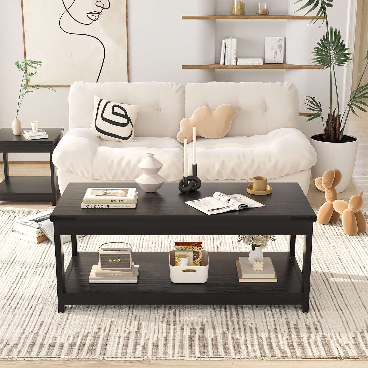 43.3” Rectangular Coffee Table with Storage Shelf
