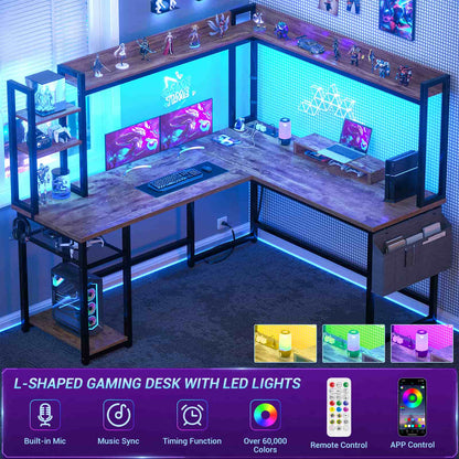 L Shaped Desk with Power Outlet and LED lights