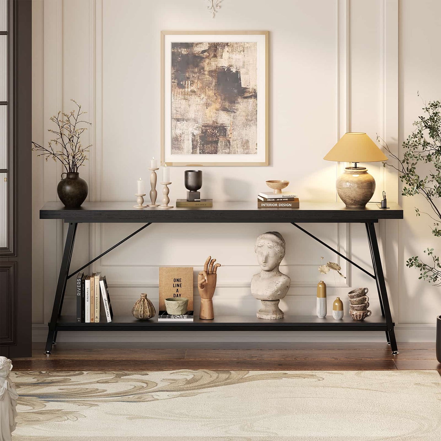 Console Table with Charging Station, 70.9 Inch Extra Long Sofa Table