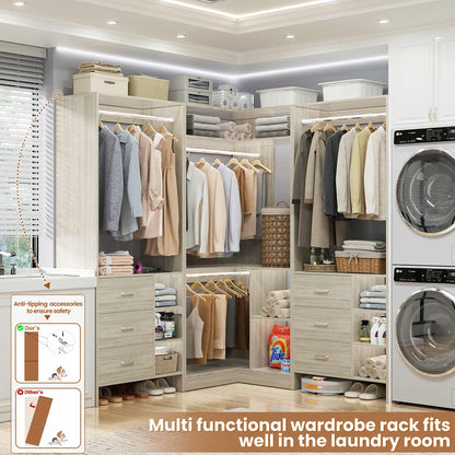 Closet System with 6 Drawers, 4 Hanging Rods & Corner Tower