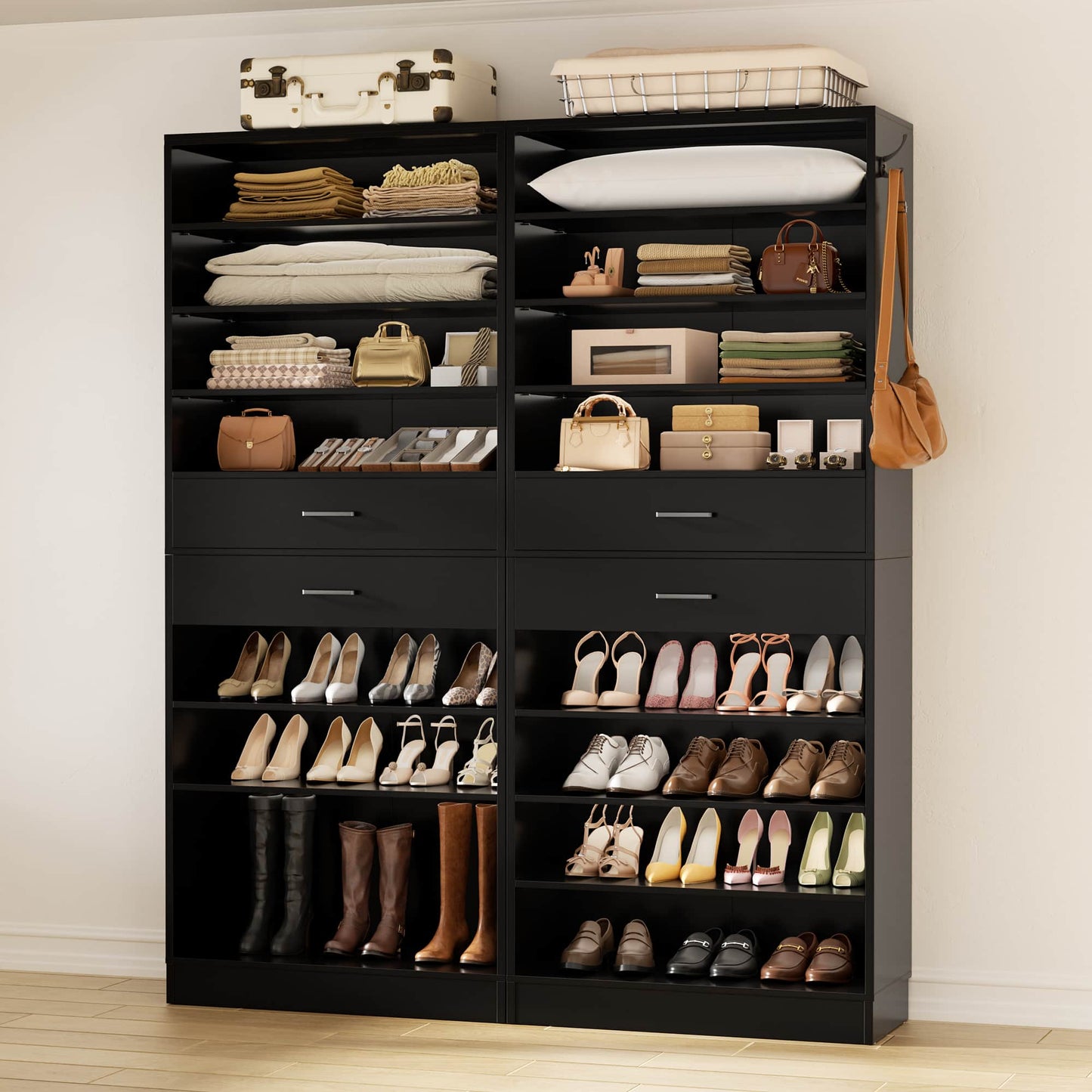 2-Pack 10-Tier Shoe Cabinet Set with 4 Drawers, 65cm Width Freestanding Organizer