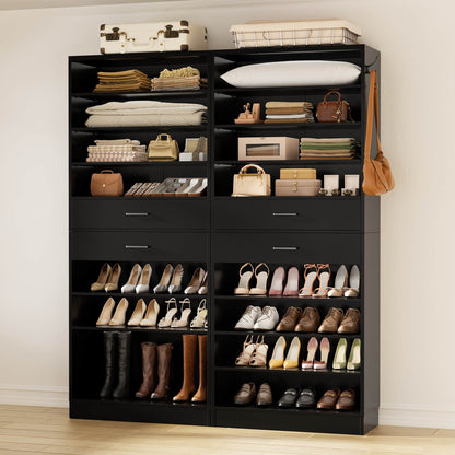 2-Pack 10-Tier Shoe Cabinet Set with 4 Drawers, 65cm Width Freestanding Organizer