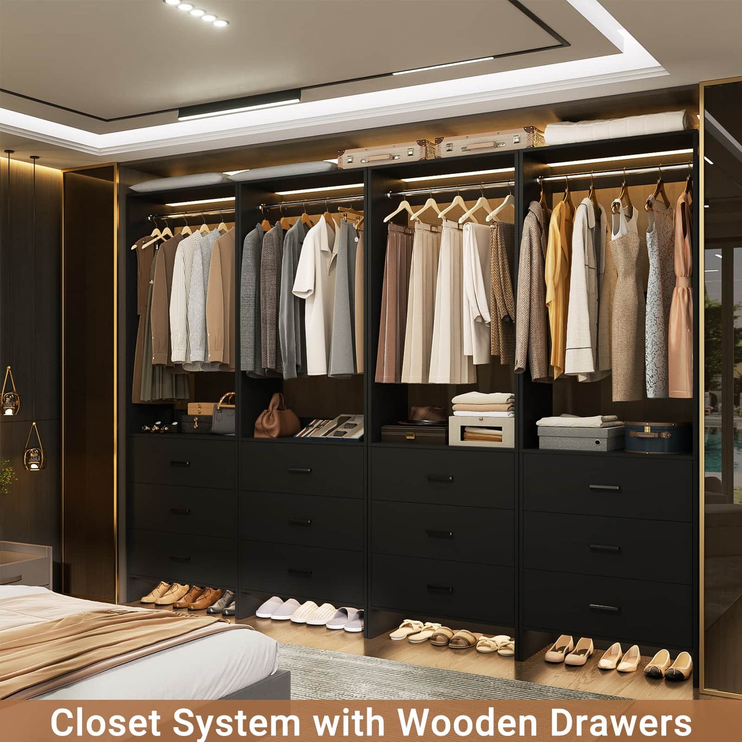 8FT Closet System with Wooden Drawers