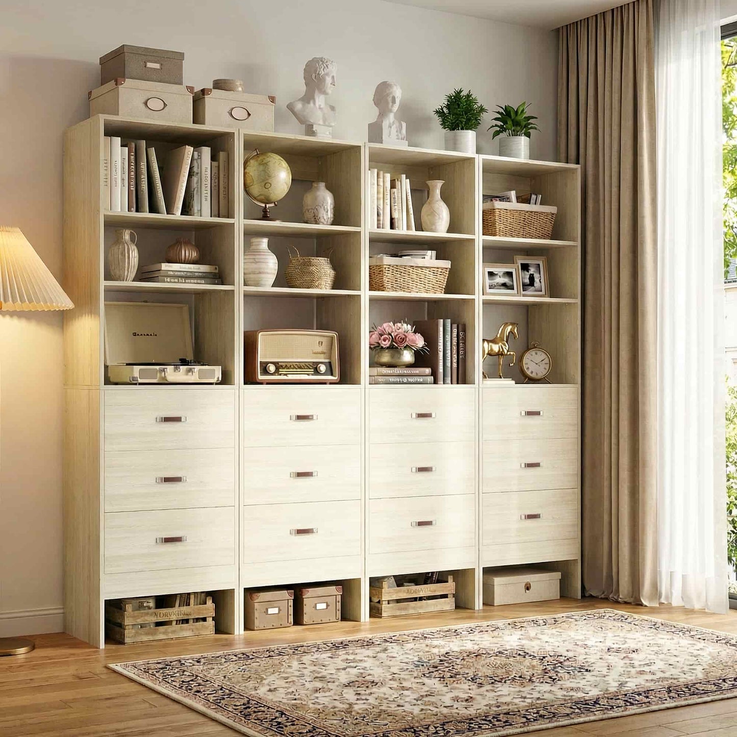 96" Closet System Value 4-Pack with 12 Hanging Rods & 12 Wooden Drawers - Adjustable (5-8FT Each)