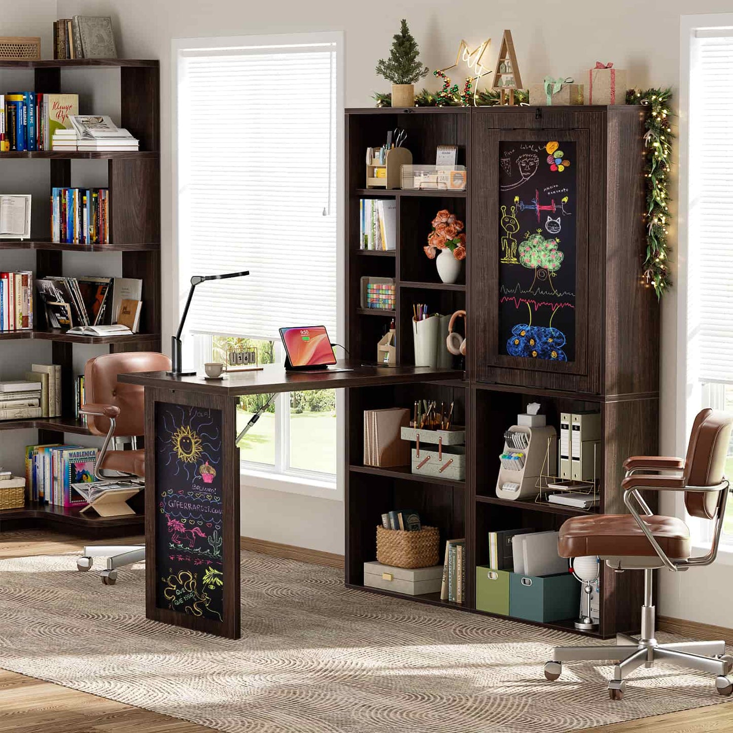 Small Folding Desk with Outlets, Convertible Writing Desk for Small Spaces