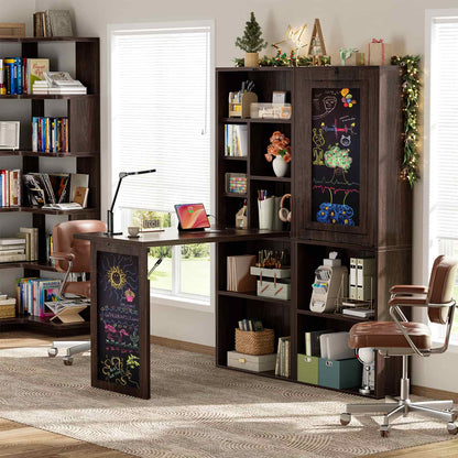 Small Folding Desk with Outlets, Convertible Writing Desk for Small Spaces